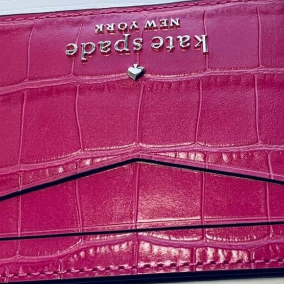 NEW Croc Embossed Leather Kate Spade Festive Pink Staci Small Slim Card Holder - Picture 13 of 13